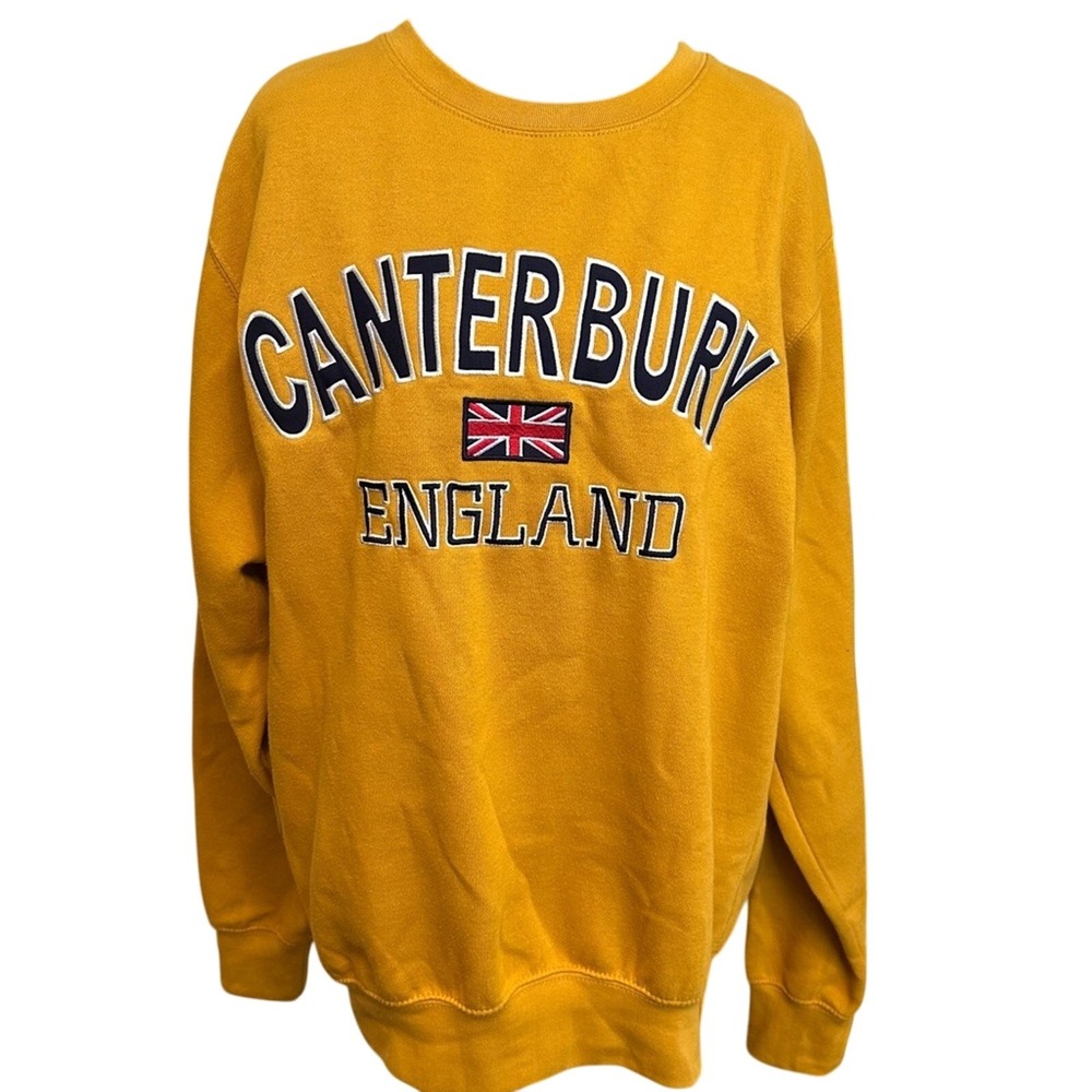 Canterbury England Crewneck Pullover Sweater Embroidered Size‎ Large L Mustard